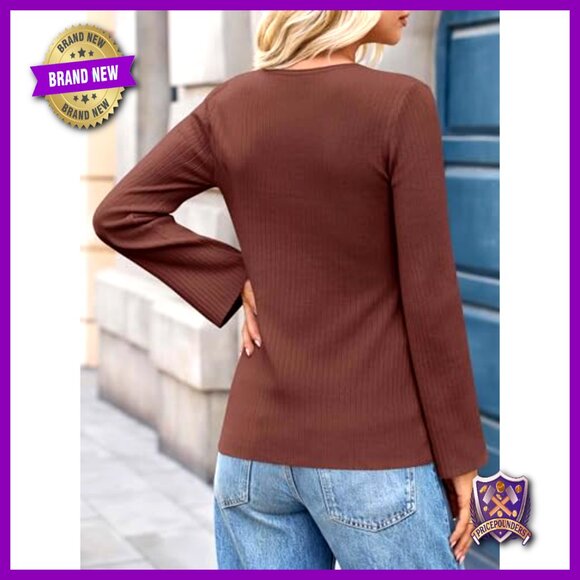 Ribbed Long Sleeve Button Up Cardigan Slim Fitted Y2K Chic Knit Sweater Top - Picture 5 of 7